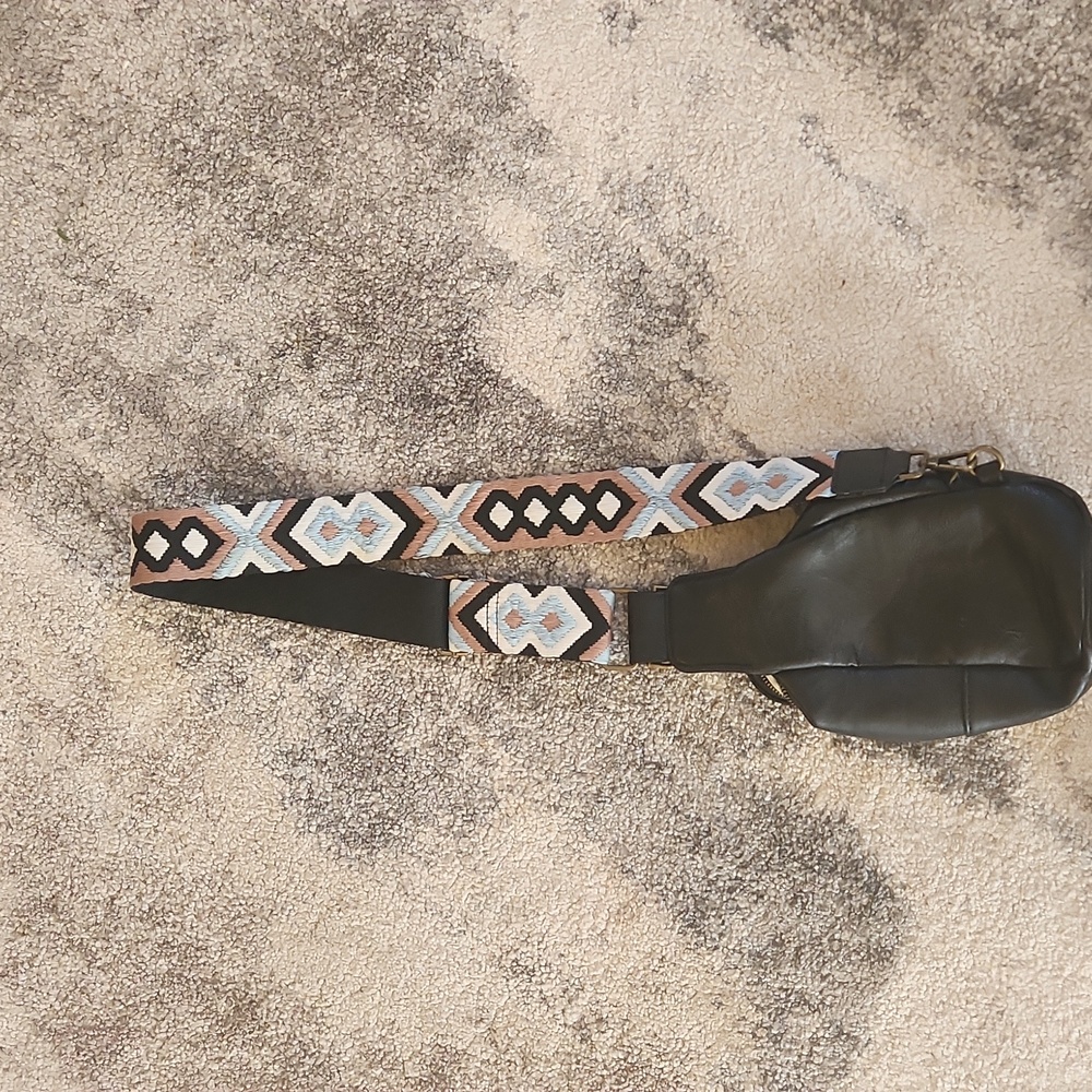 Black Crossbody Bag with Patterned Strap - Picture 2 of 2
